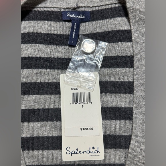 Splendid Women S Grey Striped Wool/Cashmere Blend Buttons Front Cardigan Poncho - Picture 3 of 9